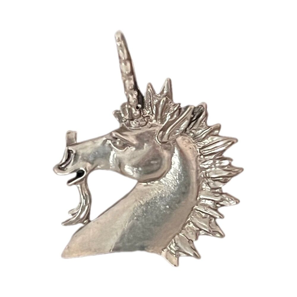 Vintage 1980s Unicorn Silver Tone Figural Multi Post Tac Pin - 1J